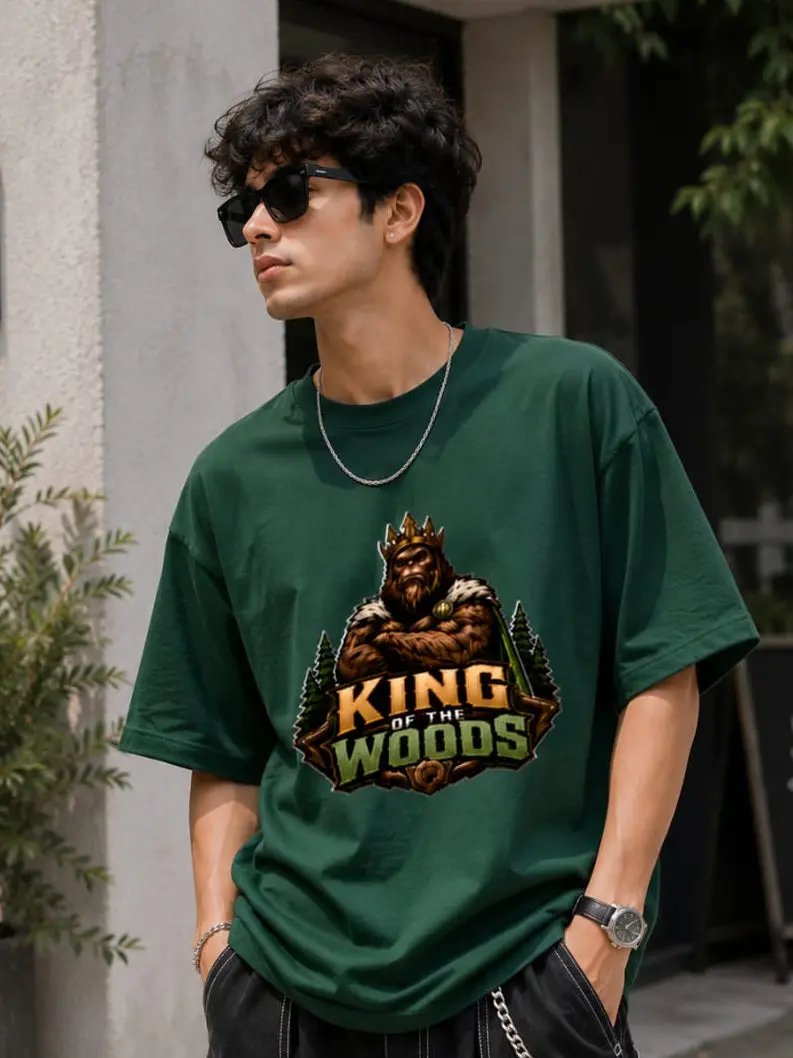 King of the Woods oversized Graphic T shirt - Bottle Green